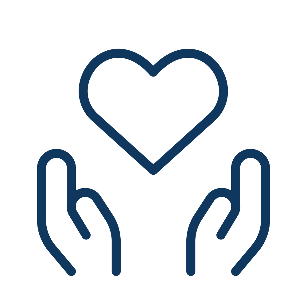 Two hands holding heart: compassionate care