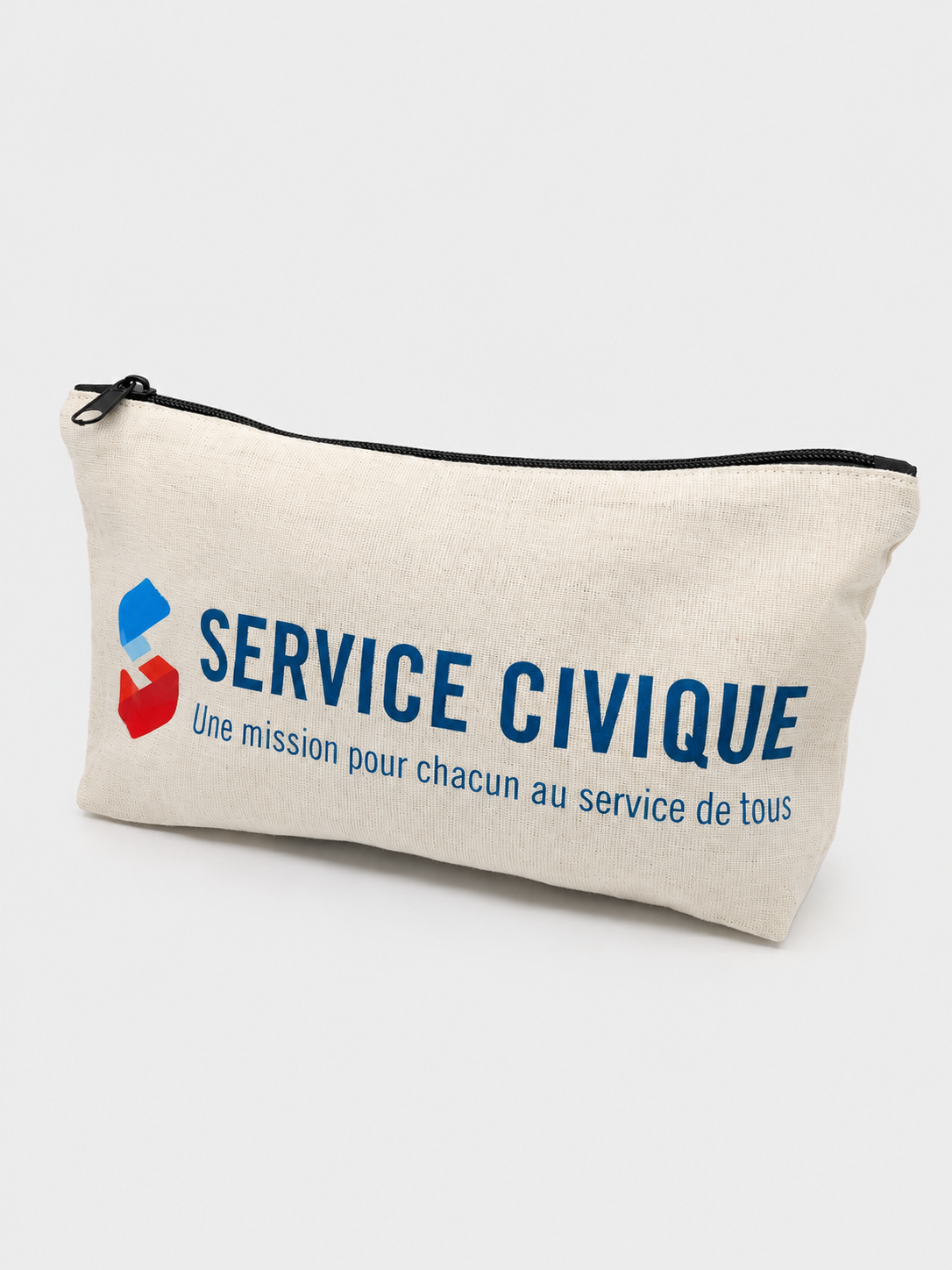 Pochette beige avec inscription 'SERVICE CIVIQUE' et slogan 'Une mission pour chacun au service de tous', accompagnée d'un logo tricolore.