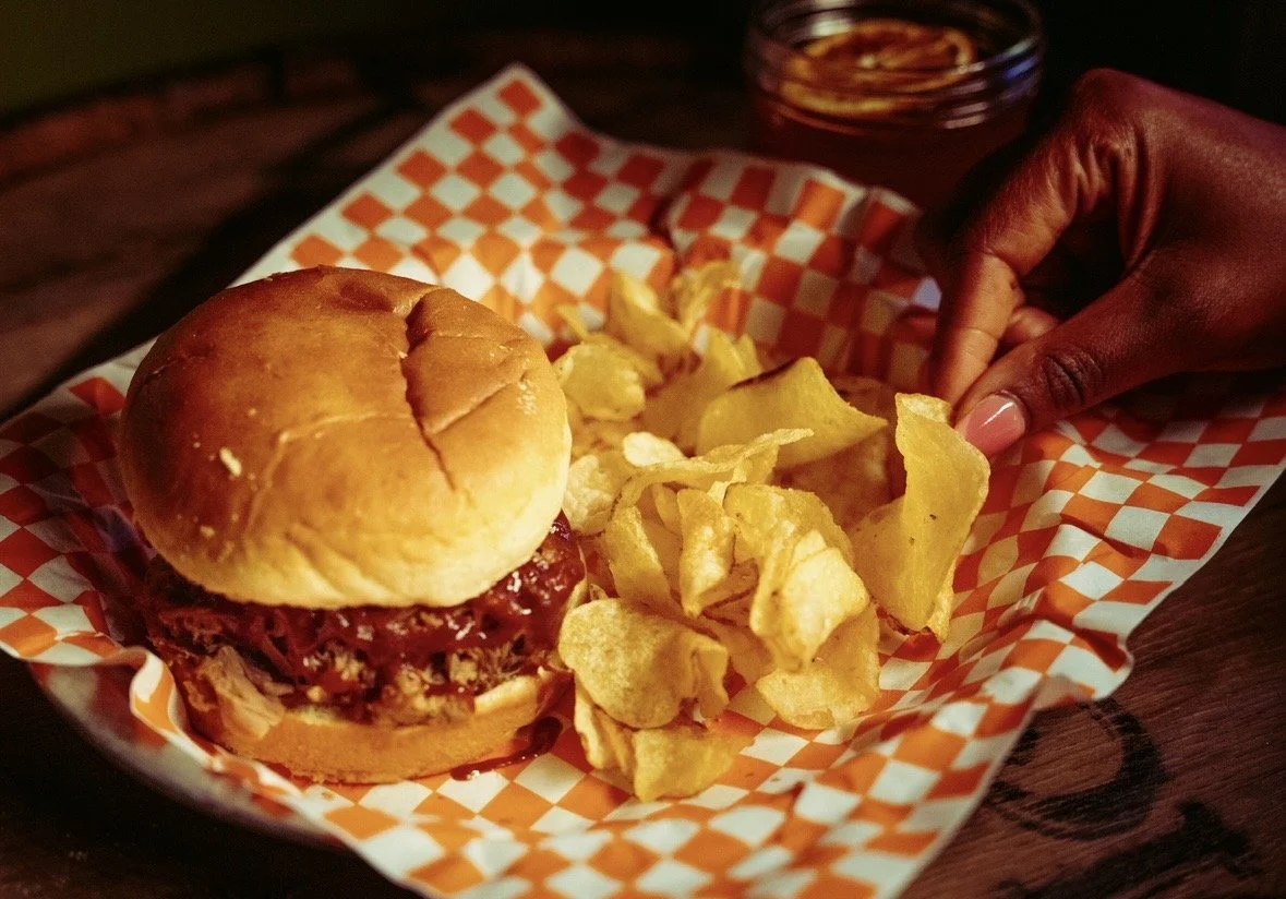 Pulled Pork Sandwich at Chartreuse Saloon, a chill, popular, local spot serving up late night food in the Crossroads of Kansas City