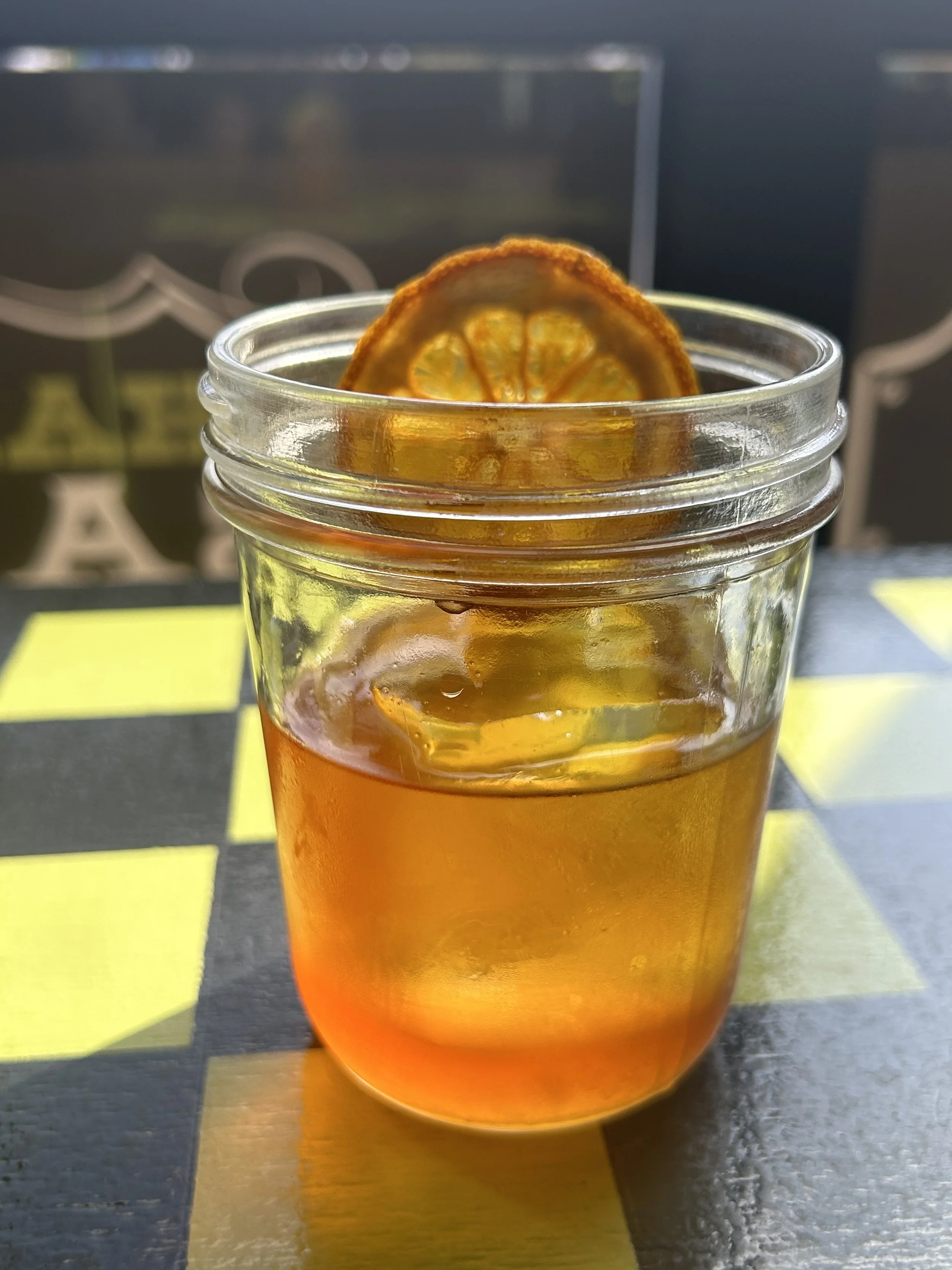 The Old Fashioned at Chartreuse Saloon in Kansas City with a little homemade marmalade and a perfectly clear ice cube!