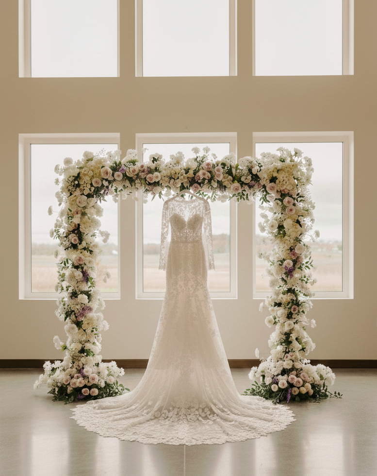 Wedding Dress and Wedding Arch White Knot Barn.png