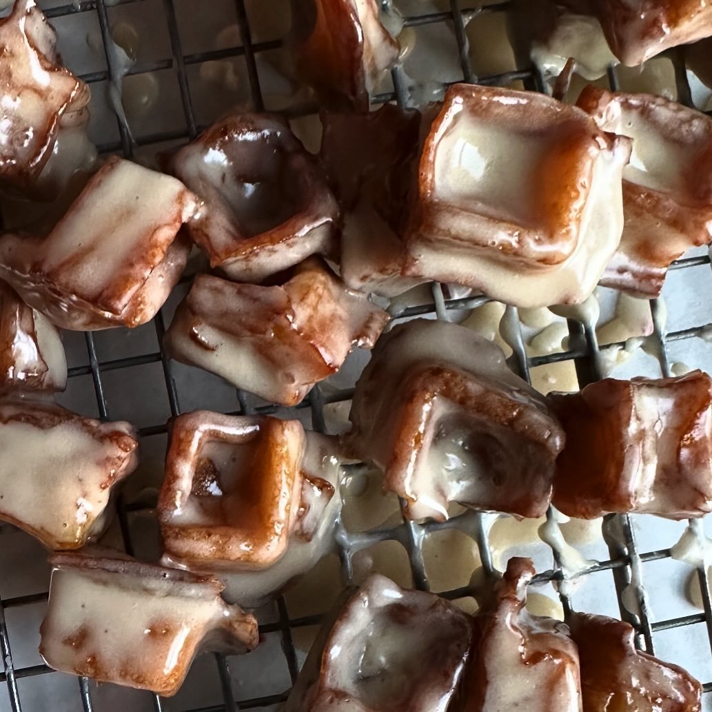 WAFFLE DOTS are dice-sized waffle squares fried to golden perfection and coated in our homemade maple donut glaze. 🤤🧇🍁🍩

These were a HUGE hit last weekend! We will be making a fresh breakfasty batch this Saturday 5/18 at the @granvillefarmersmar