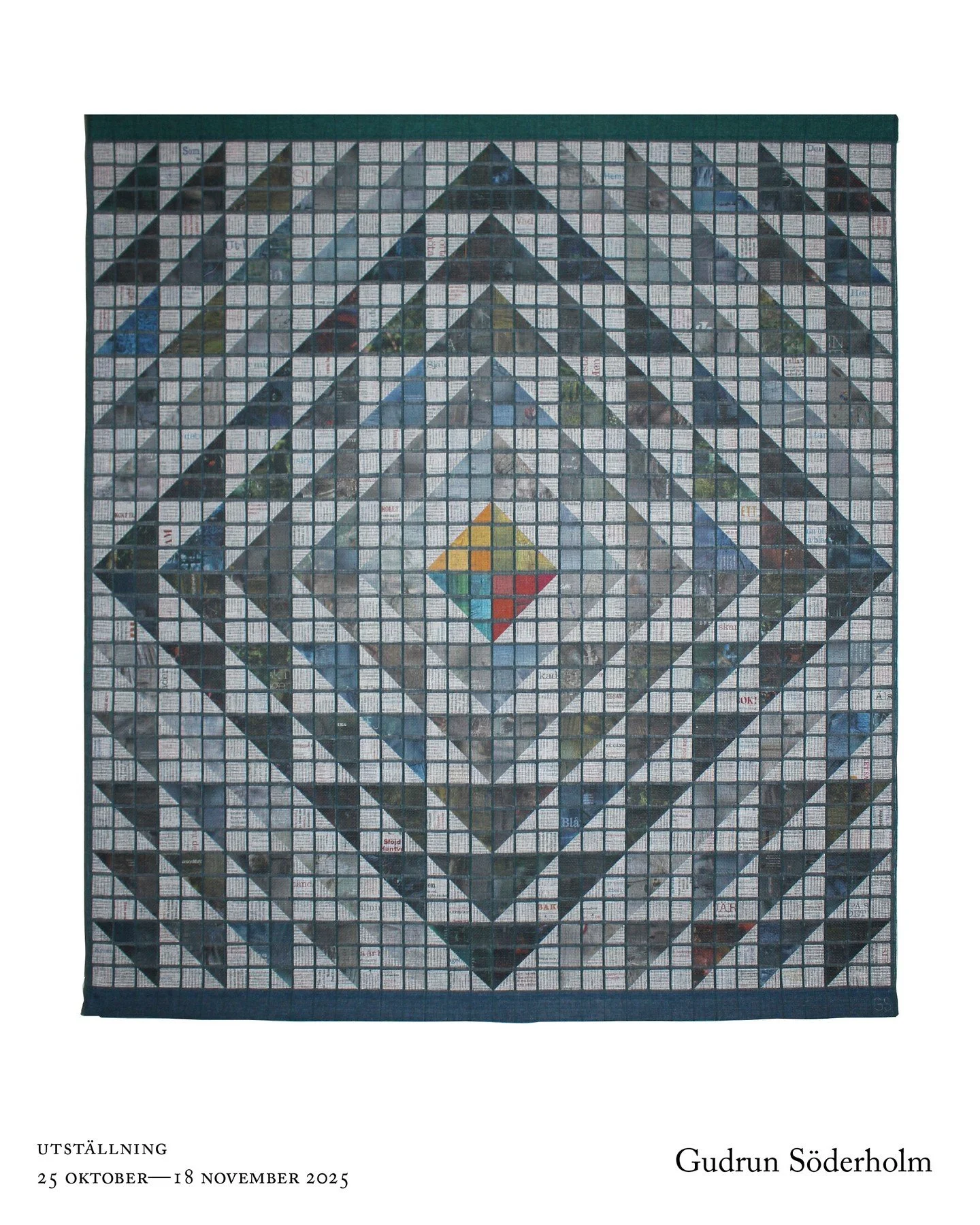 Utst&auml;llning - Gudrun S&ouml;derholm

25 oktober&ndash;18 november, 2025.
Vernissage l&ouml;rdag 25 oktober 12.00&ndash;16.00

V&auml;v - Broderi - Mosaik

Gudrun S&ouml;derholm (f. Kalix 1961) bosatt och verksam i Kalix-Nyborg, Norrbotten. 

Gud