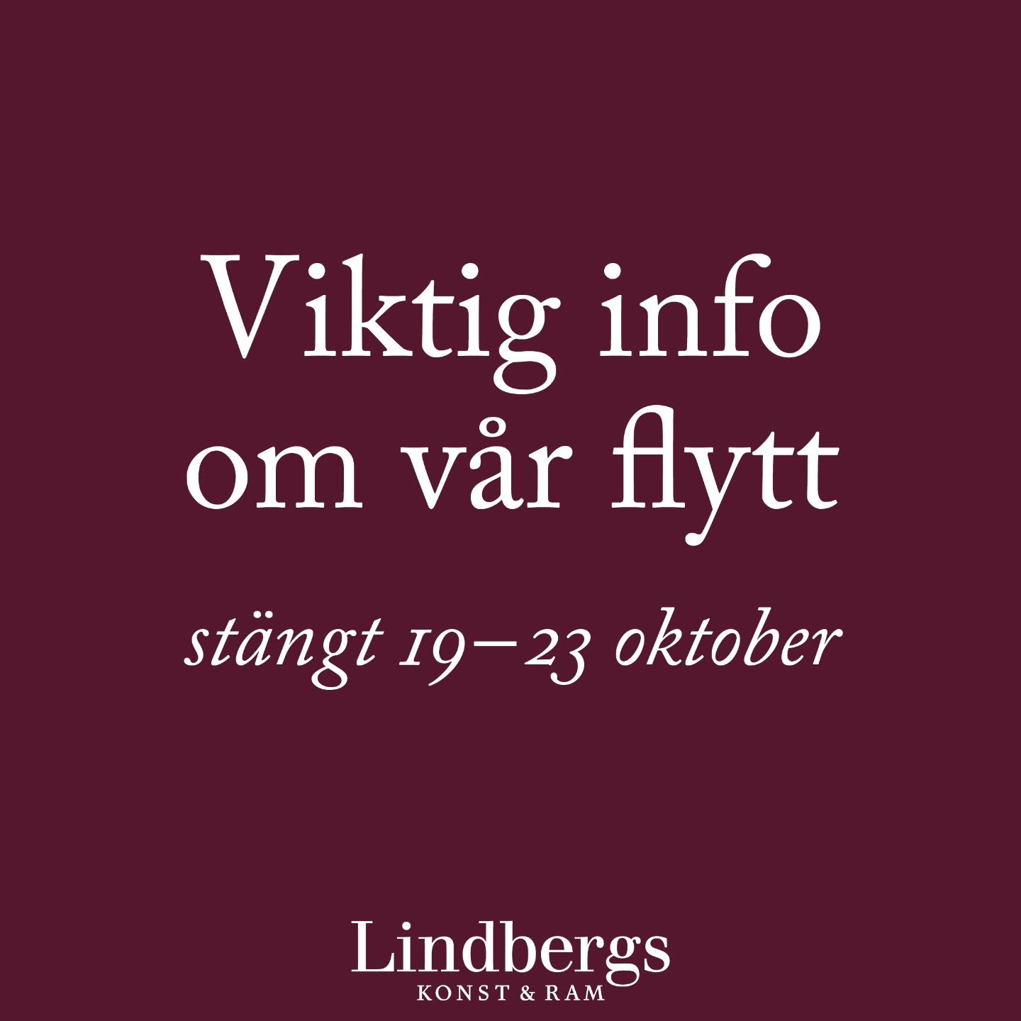 I veckan h&aring;ller vi p&aring; att flytta butiken s&aring; vi kommer att h&aring;lla st&auml;ngt p&aring; skeppsbrogatan 46.
Beh&ouml;ver du h&auml;mta ut inramningar under veckan s&aring; f&aring;r du g&auml;rna ringa oss innan p&aring; 0920-2294
