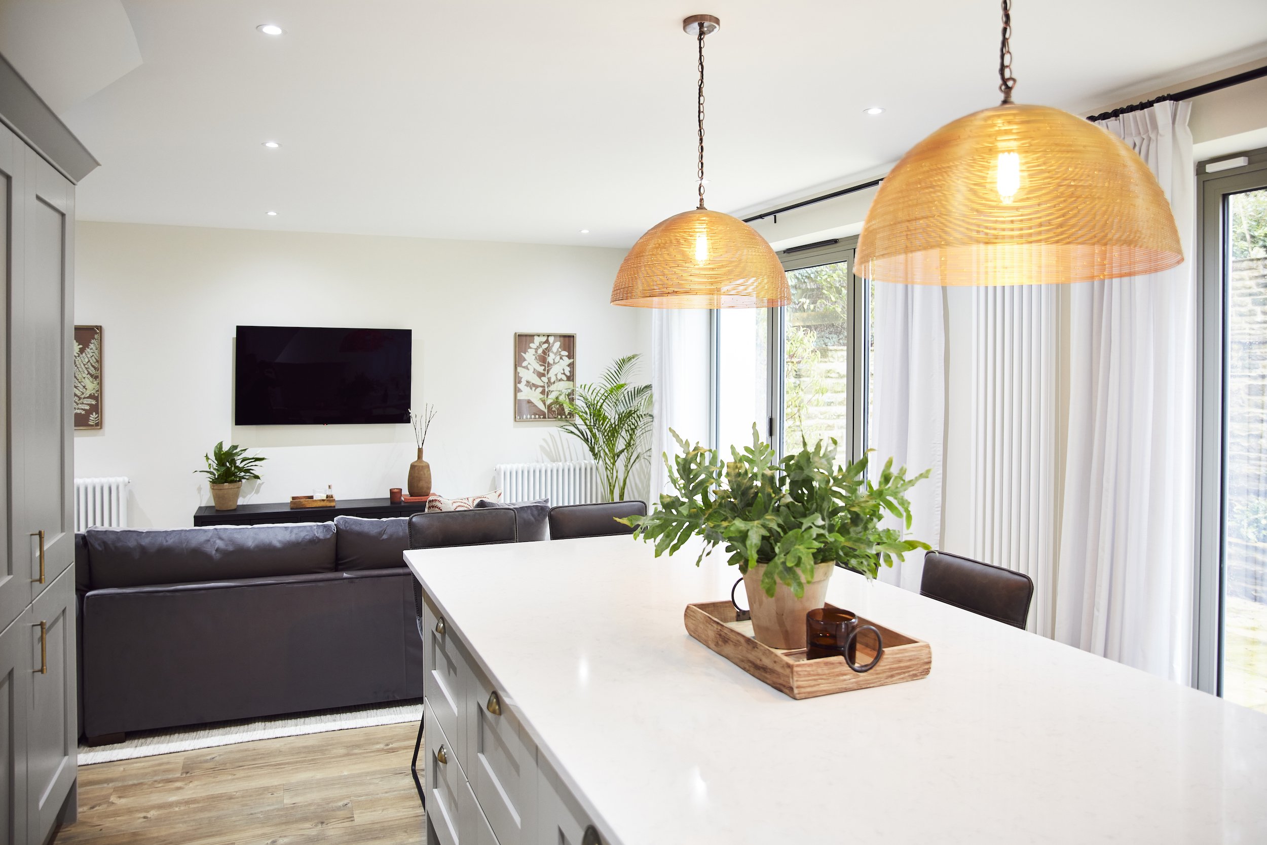 Feature pendant lights over Kitchen island, Ilkley.