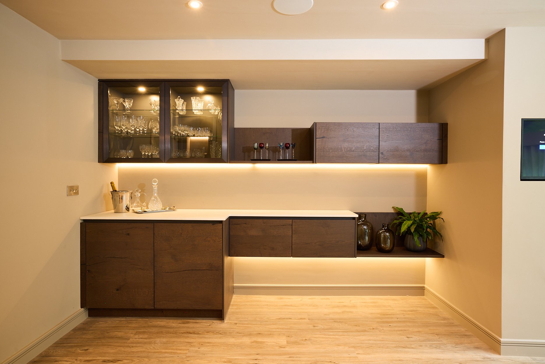 A quirky bar area in walnut wood.
