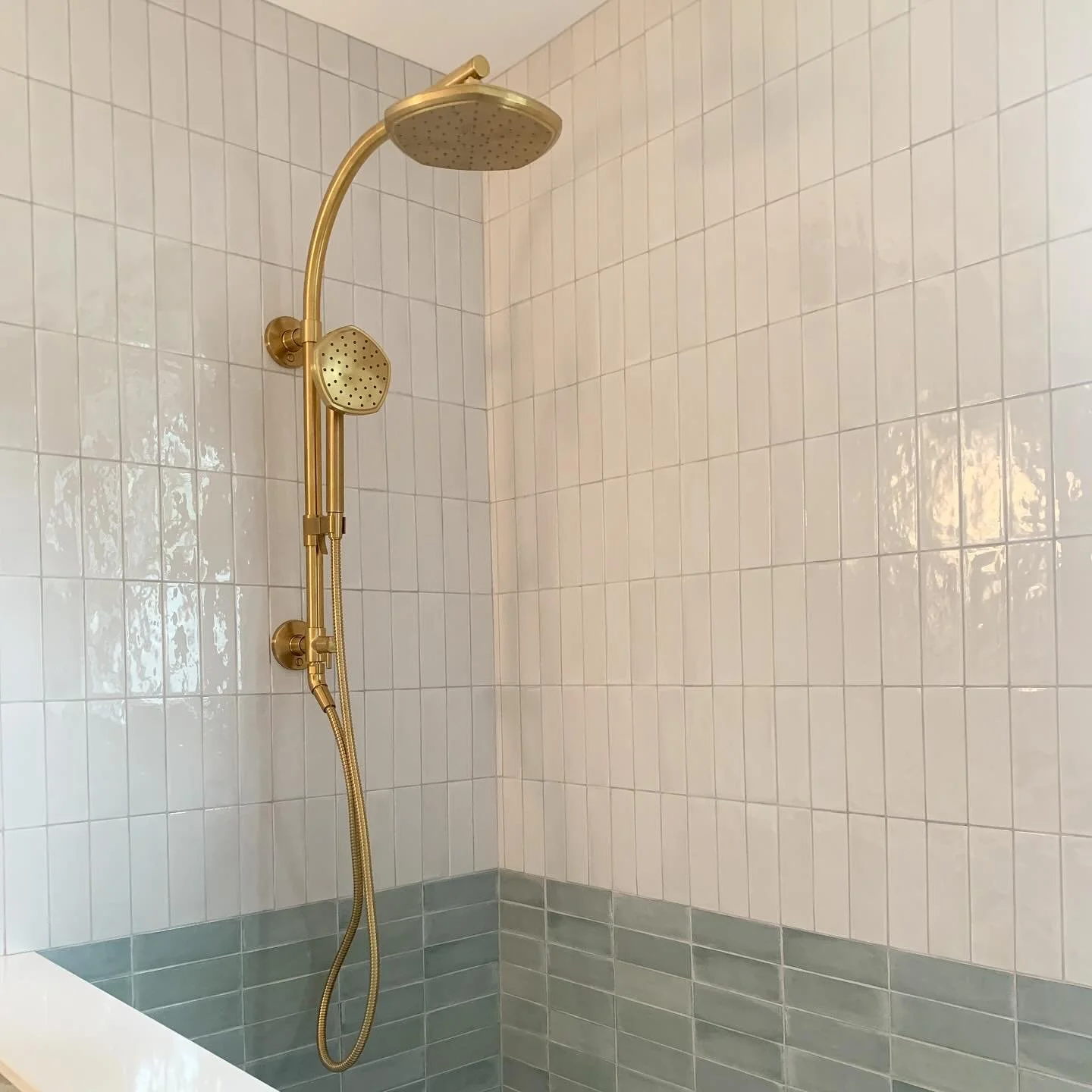 This deserves a spot on the grid. Love this colour combo, especially when paired with brass 😍 

#bathroomrenovation #interiordesign #bathroomdesign #shower #customshower #tiledesign #bathroominspiration