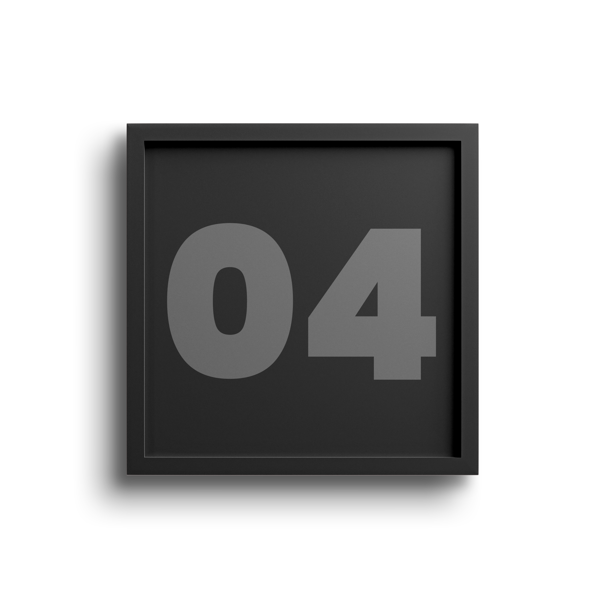 Digital clock displaying the number 04 in gray on a black background, with part of a pale pink wall visible on the right side.