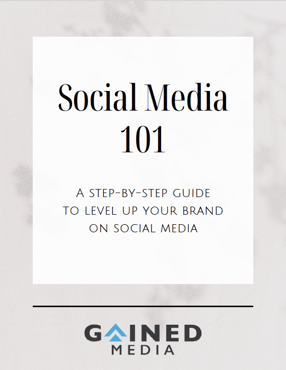 E-book cover titled 'Social Media 101: A Step-by-Step Guide to Level Up Your Brand on Social Media' with 'Gained Media' logo at the bottom.