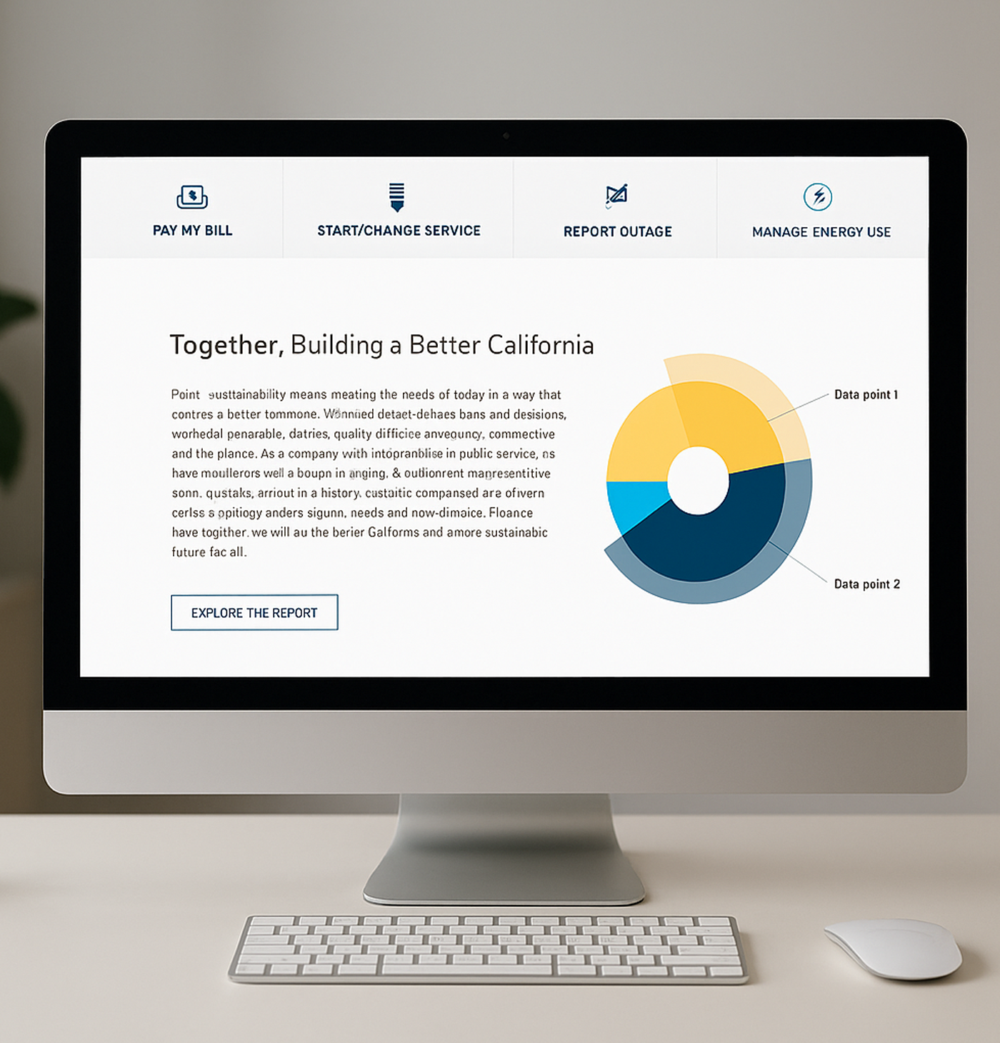 iMac with pge.com homepage on screen