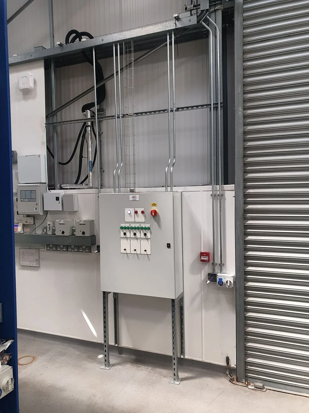 Galvanised conduit runs to isolators