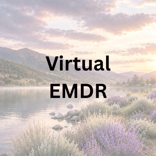Laptop, headphones, Virtual EMDR in a cozy office