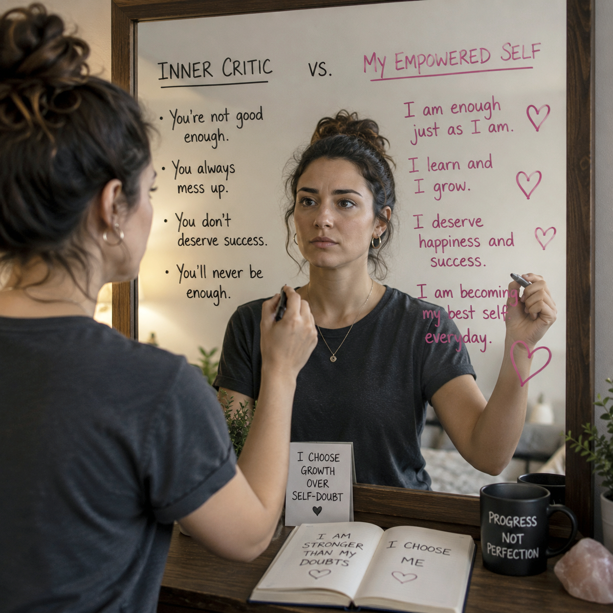 a woman who is challenging her own personal inner critic