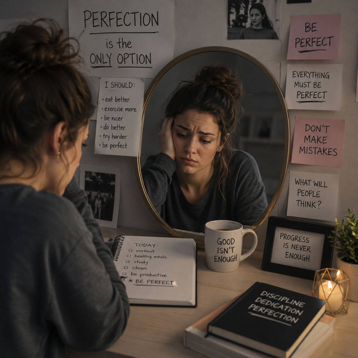 picture of a woman worrying about being perfect