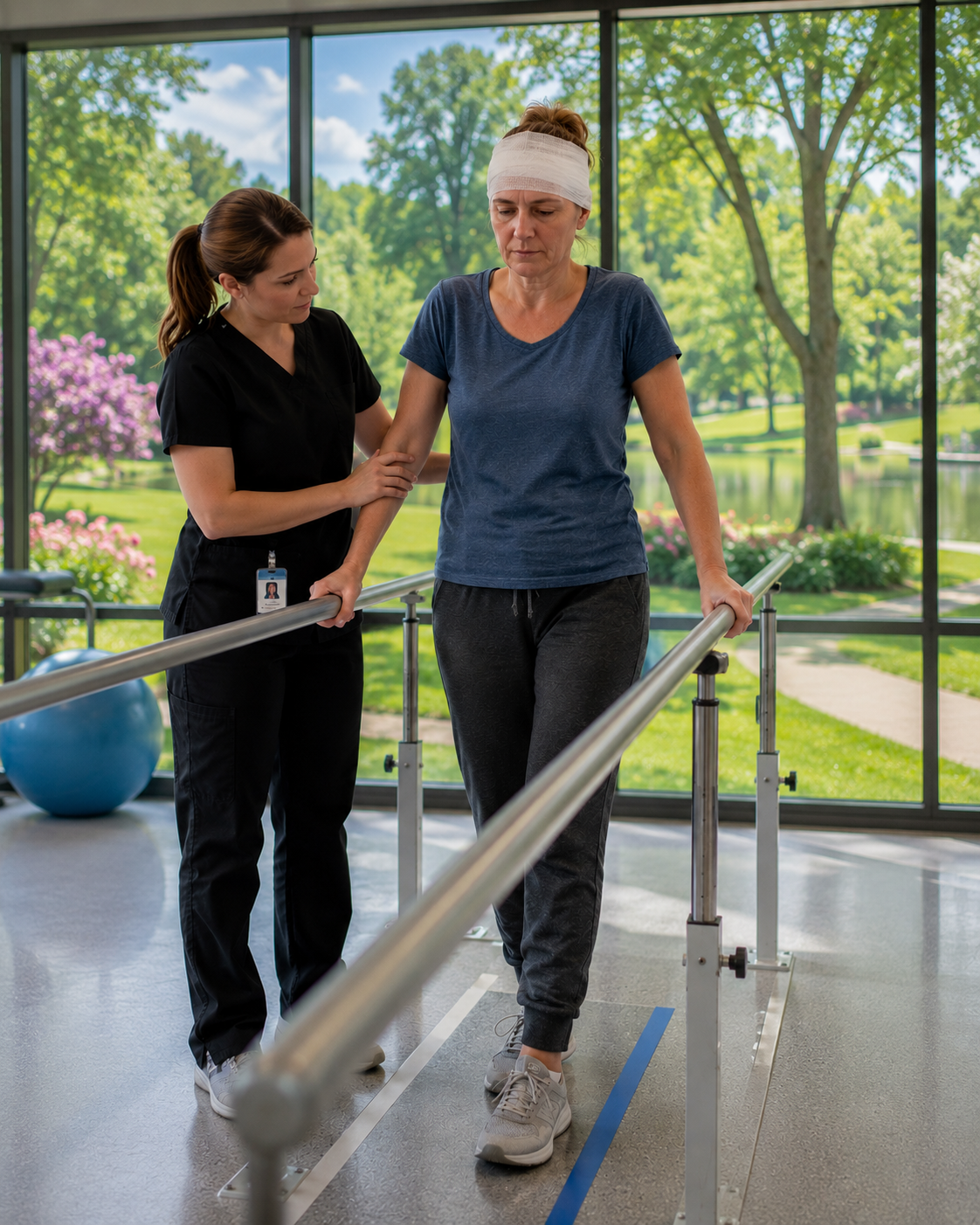 a woman with a head injury learning to walk