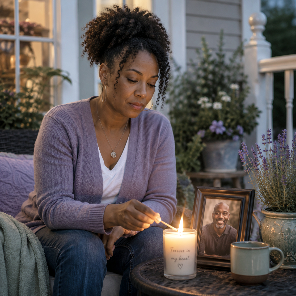 Child Loss. A bereaved and grieving mother is looking at a picture of her deceased son