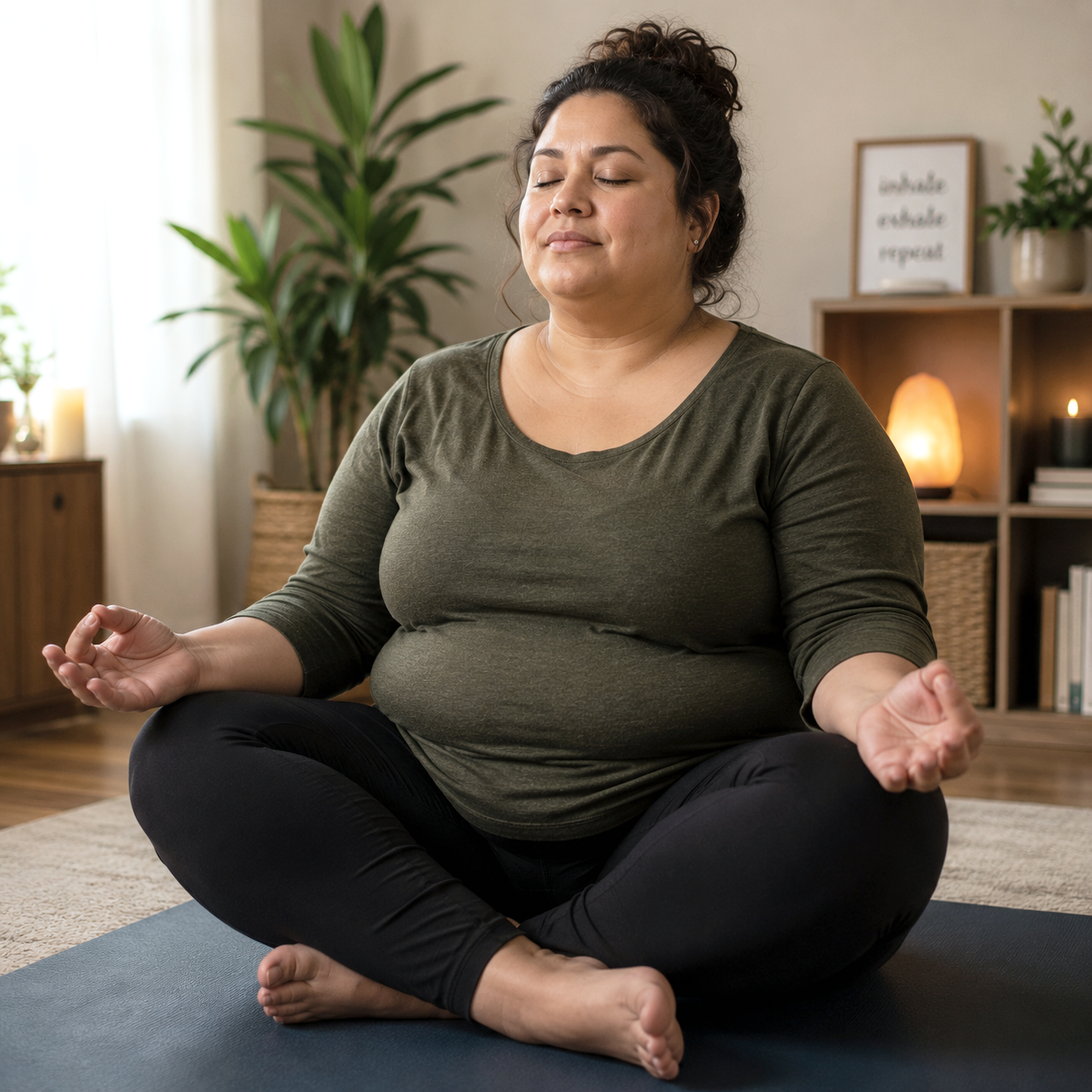 overweight female meditating