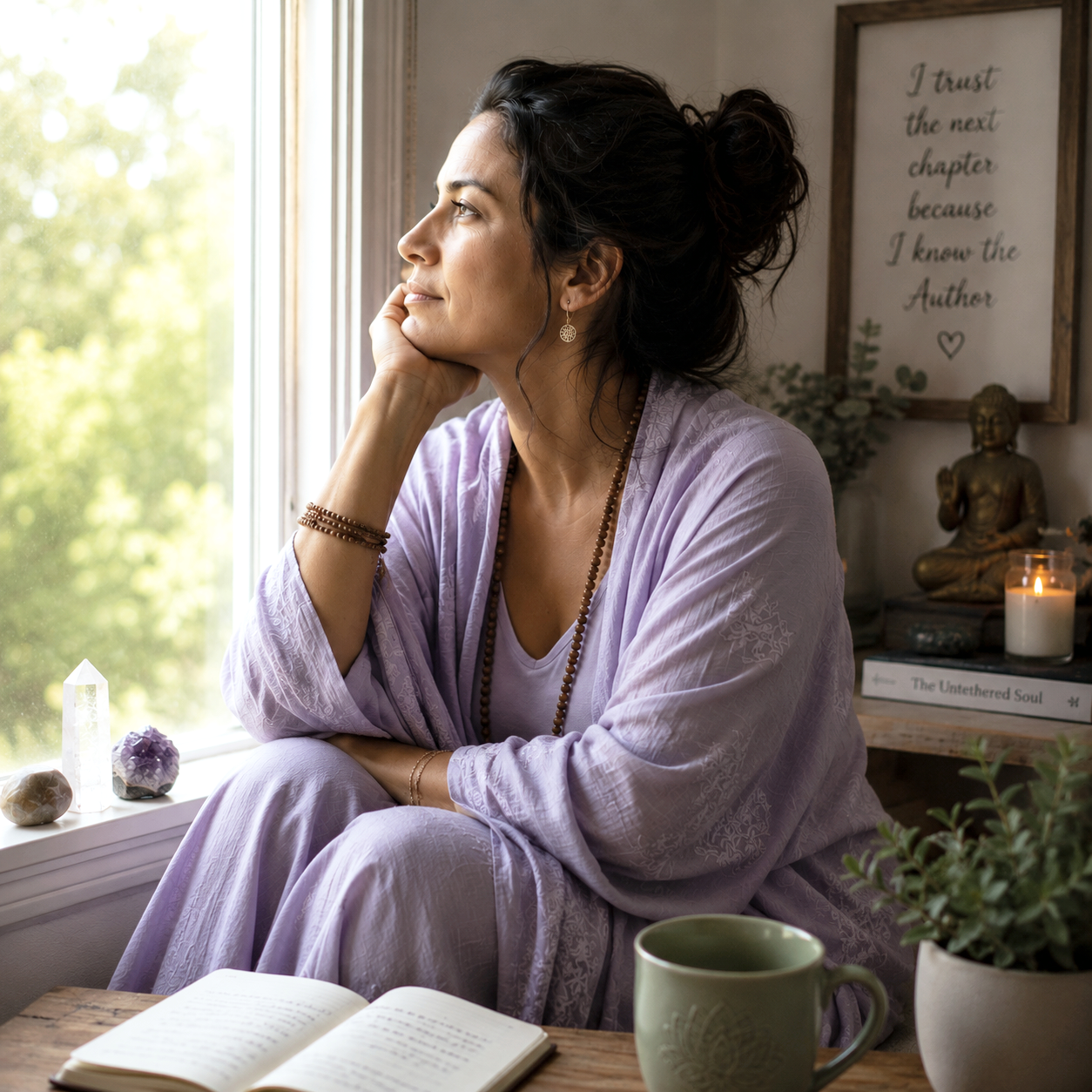 spiritual woman looking out a window