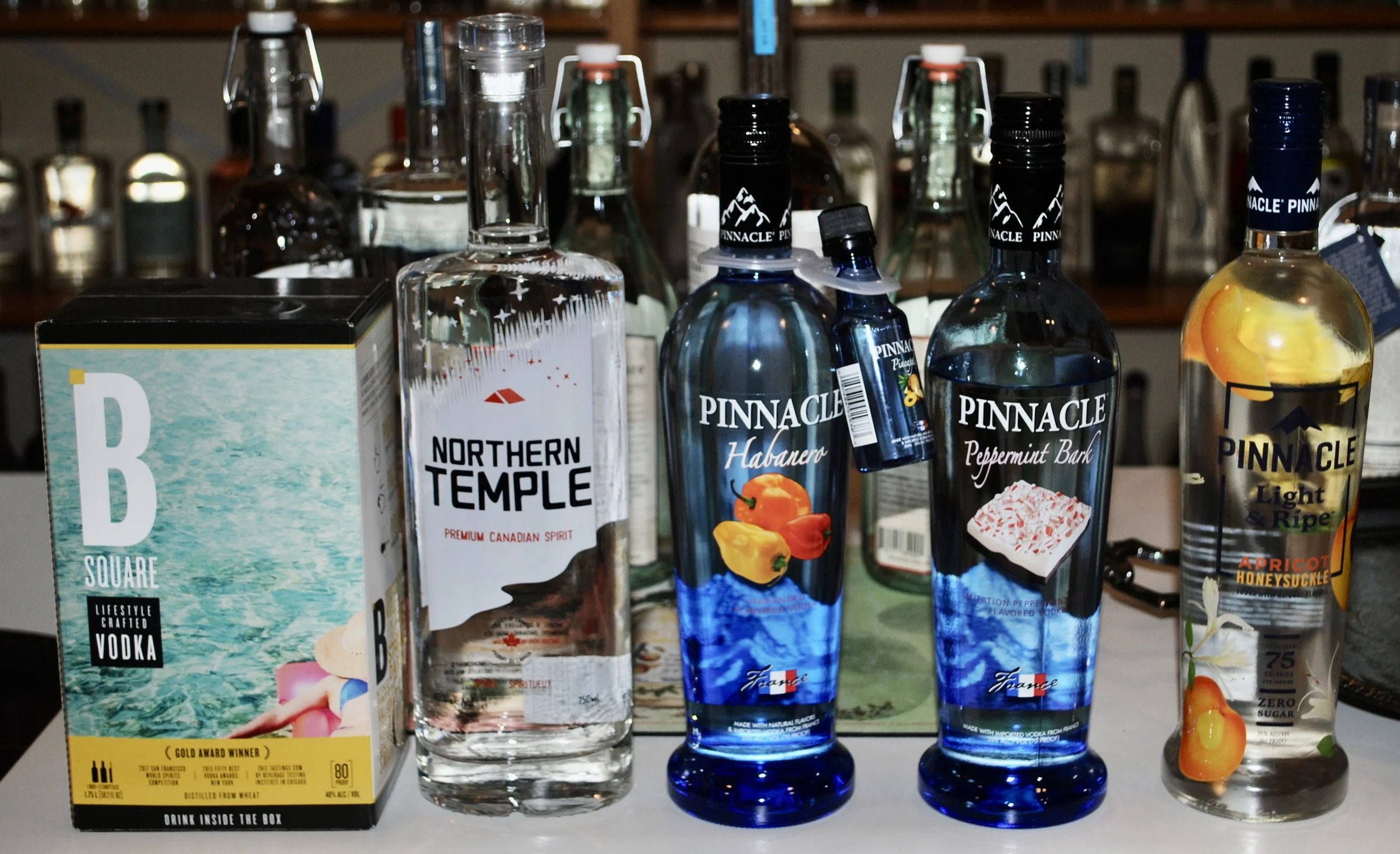 B Square (box), 
Northern Temple, 
Pinnacle – habanero, 
Pinnacle – peppermint bark,
Pinnacle – apricot honeysuckle 