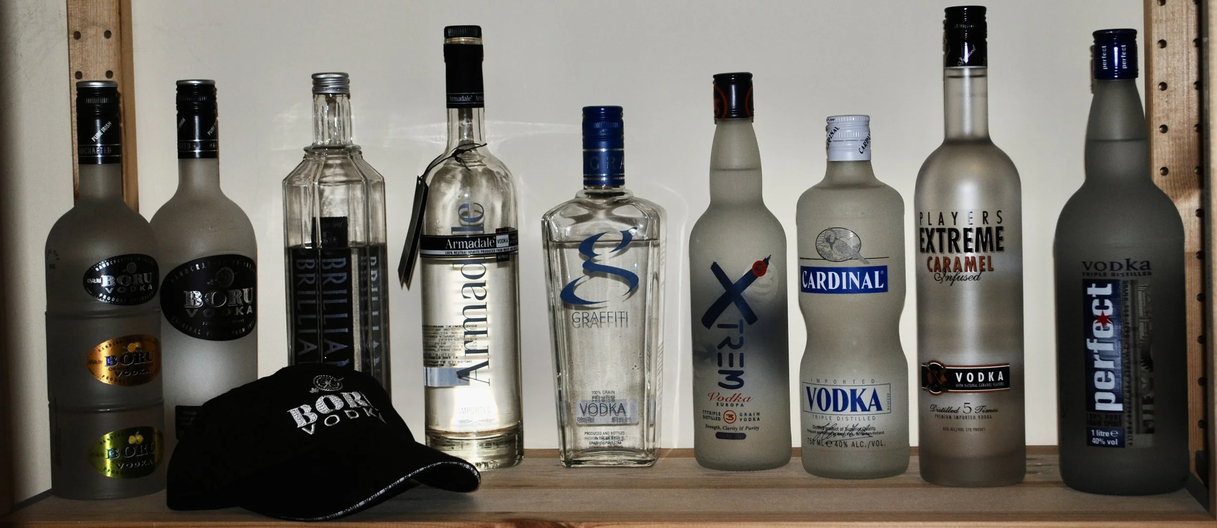 Boru (3 stack – original, orange, citrus), 
Boru, 
Brilliant, 
Armadale, 
Graffiti, 
Xtreme Vodka Europa, 
Cardinal, 
Players Extreme – caramel, 
Perfect 