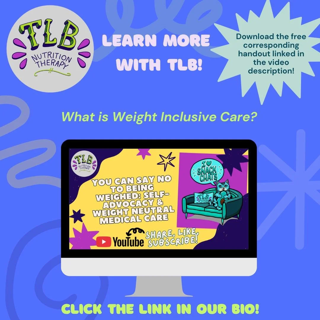 ✨ What is Weight-Inclusive Care? ✨
At TLB Nutrition Therapy, weight-inclusive care means supporting your health with respect, compassion, and your lived experience at the center &mdash; not the number on the scale.
We use a food- and weight-neutral a