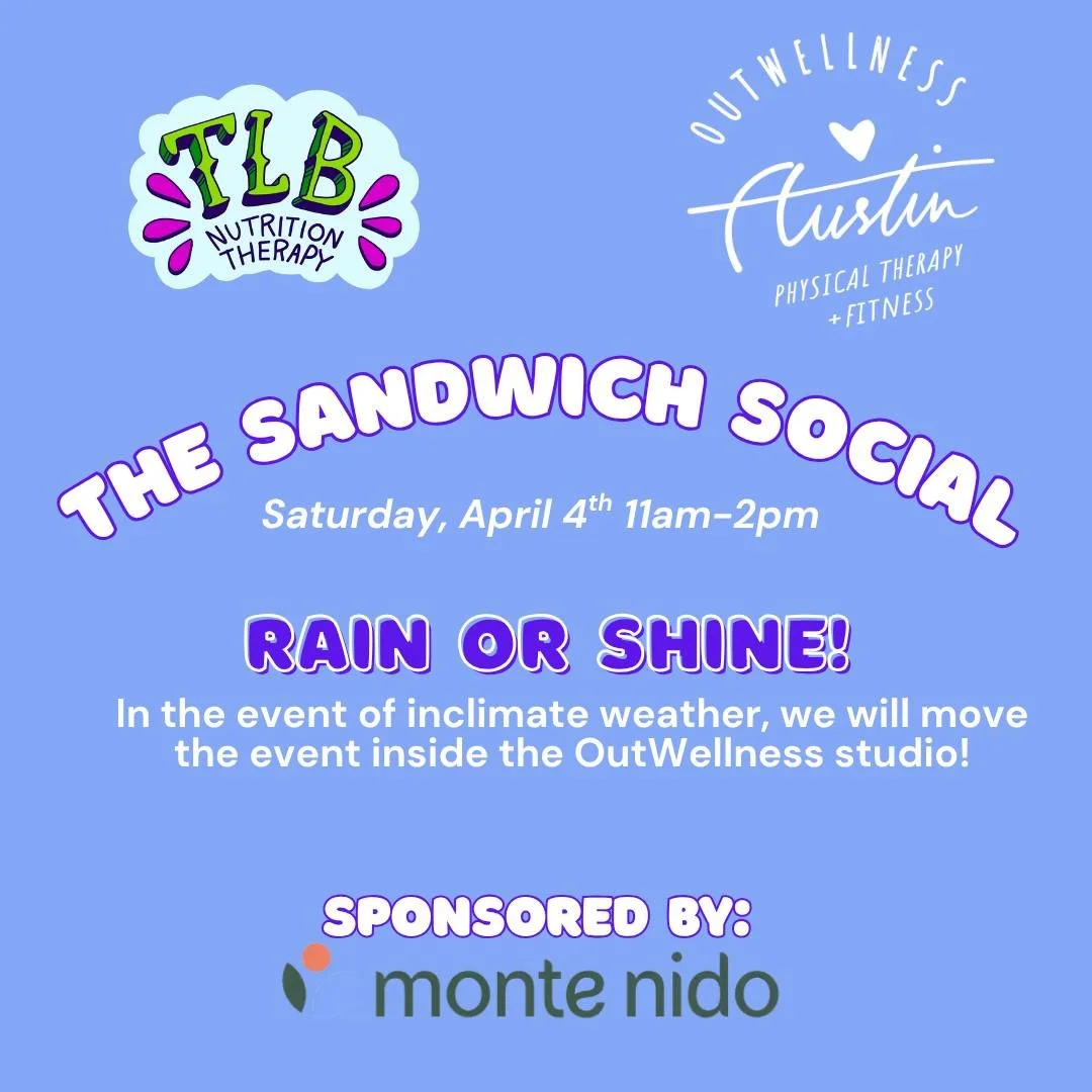 🥪 REMINDER: The Sandwich Social is this Saturday!

Join TLB Nutrition Therapy and OutWellness Austin this Saturday, April 4th from 11am&ndash;2pm as we come together to make sandwiches for the ATX Free Fridges and support our Austin community.

This