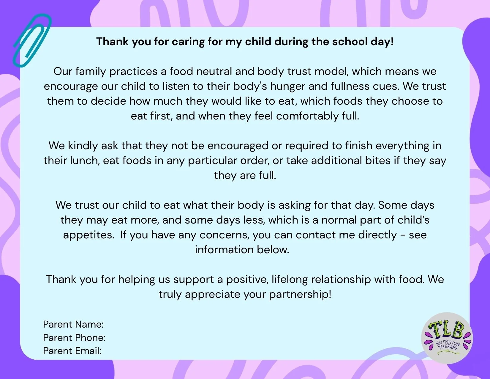 School Lunch Notes: Supporting Kids Without Food Pressure