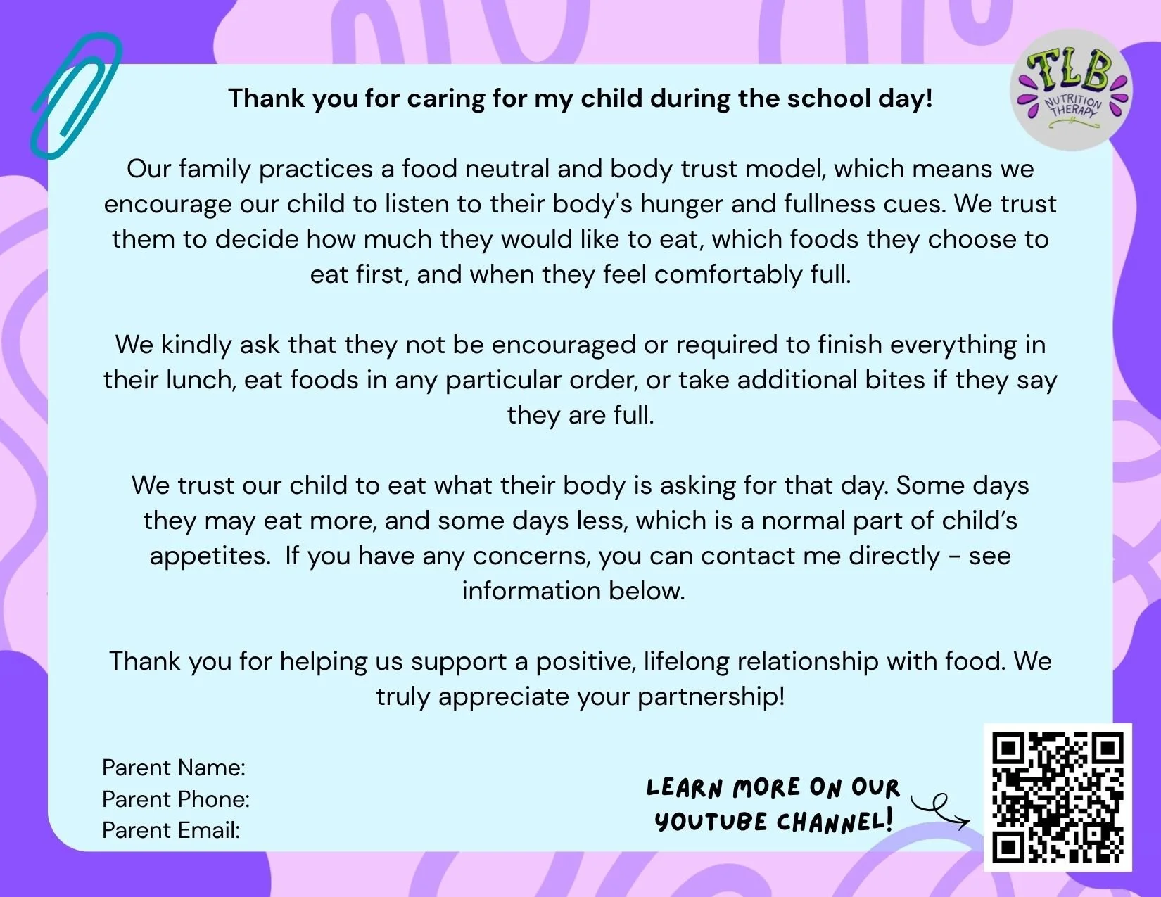 School Lunch Notes: Supporting Kids Without Food Pressure