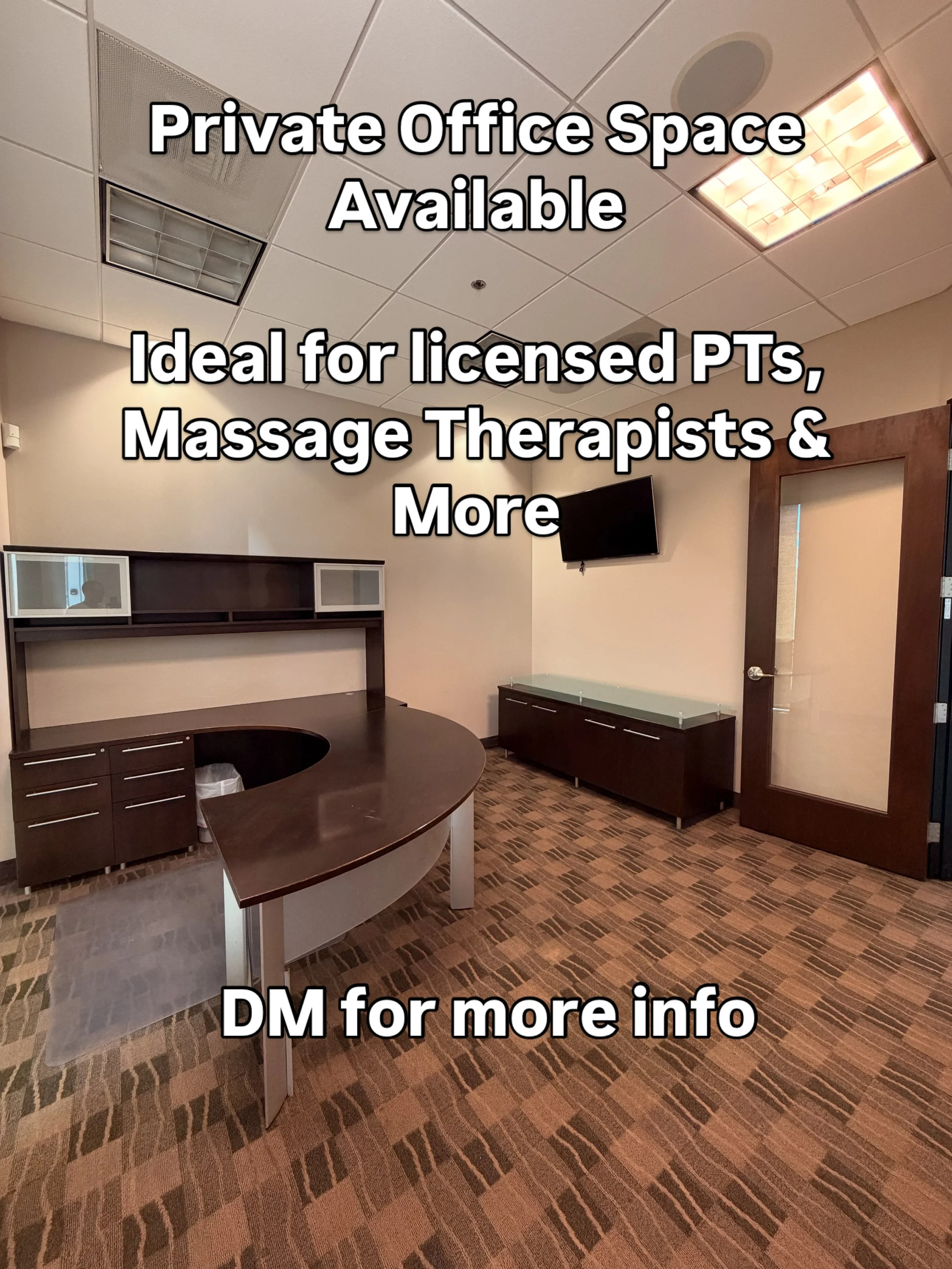 Beautiful Private Office Space for Licensed Professionals

Build your practice in a professional fitness &amp; wellness environment!

📍San Marcos,CA conveniently located near the 78 freeway off of Las Posas Rd. 

✓ Private office space for client/pa