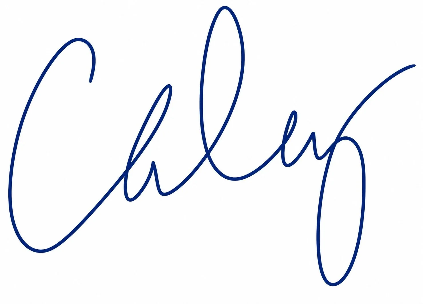 The word 'Caley' written in blue cursive handwriting on a white background.