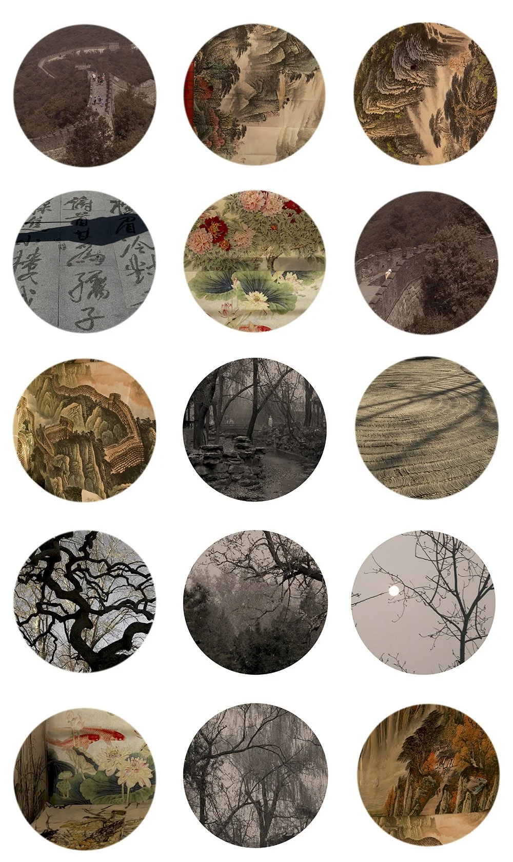 "Círculos VI" (2016) | Conjunto de 15 peças com 10cm de diâmetro cada | Impressão fine art em metacrilato montada em escultura de bronze. | Edição 5