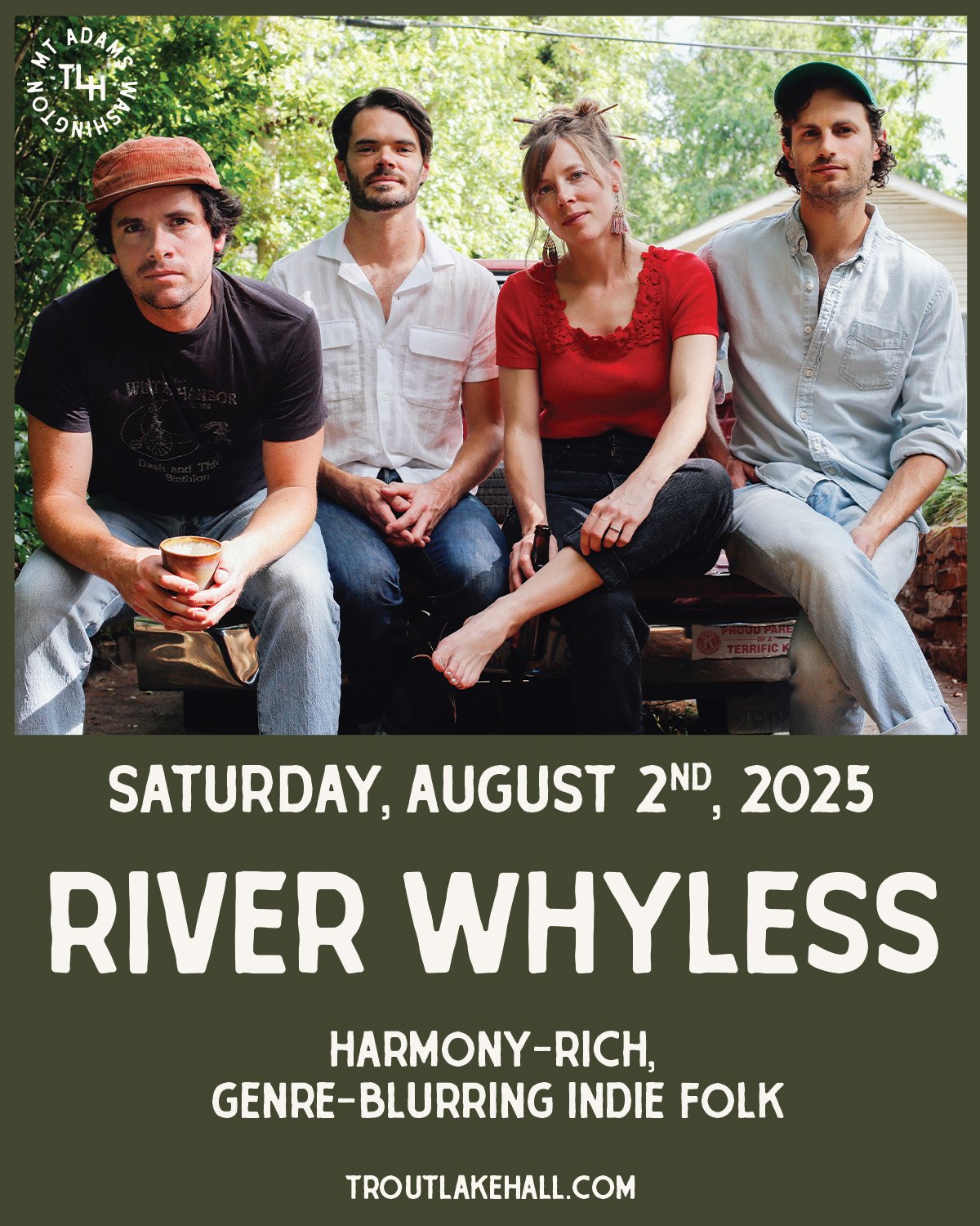 River Whyless + The Hackles
Saturday, August 2nd • Trout Lake Hall
Some nights are made for slowing down and leaning in. Join us for a night of stirring harmonies, layered instrumentation, and two bands who know how to hold a room still.
From
