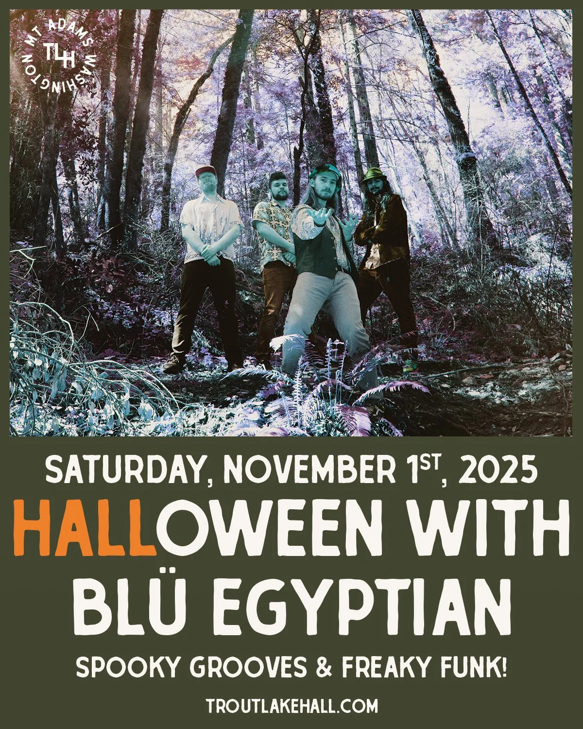 🎃👻 HALLOWEEN AT THE HALL IS ON! 👻🎃
Grab your costume and come get weird with us Saturday, November 1 for a high-energy night with @bluegyptianband, Chico, CA’s masters of Prog-Jam.
Expect a dance-heavy blend of funk, Latin, reggae, bluegra