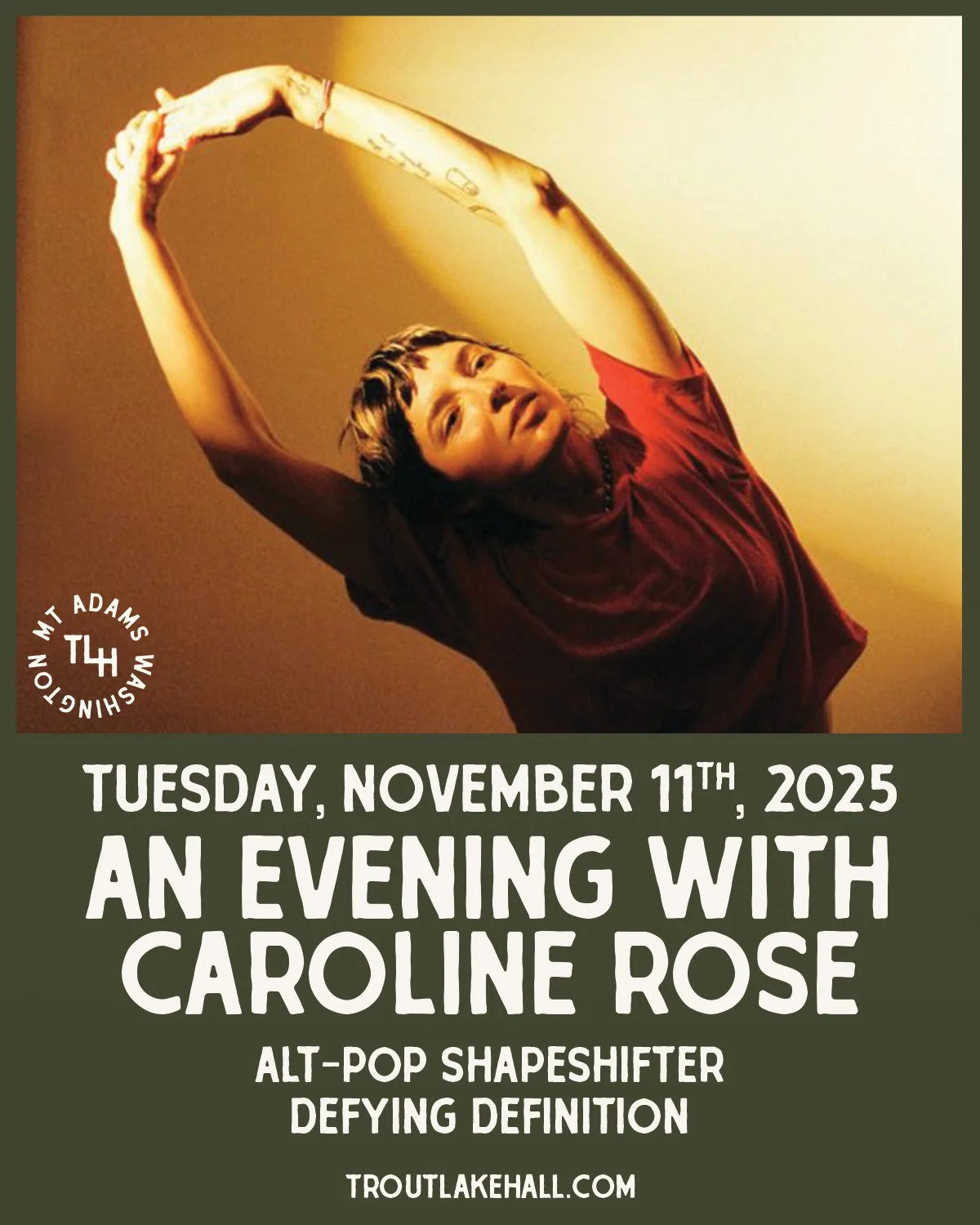 🎶 An Evening with Caroline Rose 🎶
Tuesday, Nov 11 · $27 Advance // $30 Day Of Show
6pm Doors / 7pm Show · All Ages
@carolinerosemuzak is impossible to pin down — weaving together alt-pop, indie rock, folk, psychobilly, and expe