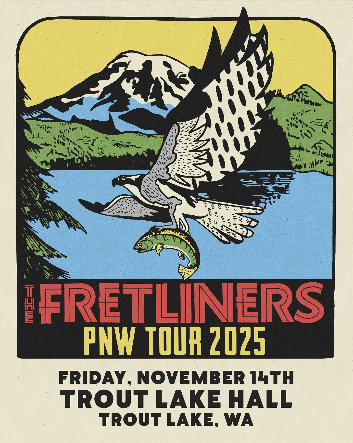 ON SALE NOW! - @thefretliners
📅 Friday, November 14th, 2025
⏰ Doors 6pm / Show 7pm
🎟 $22 Advance // $25 Day Of Show
📍 All Ages
They’re back! After their sold-out July show at Trout Lake Hall, The Fretliners return for another unforgettabl