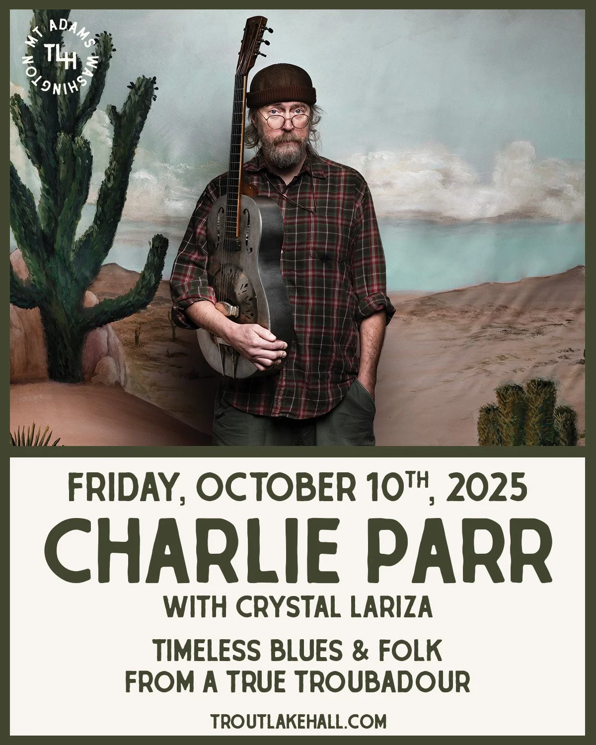 🎸 Charlie Parr / Crystal Lariza
Friday, October 10 · 6pm Doors / 7pm Show · $25 Adv / $30 Day Of
Start your weekend with timeless folk and powerful songwriting.
@charlie.parr , the modern troubadour of American roots, brings his signa