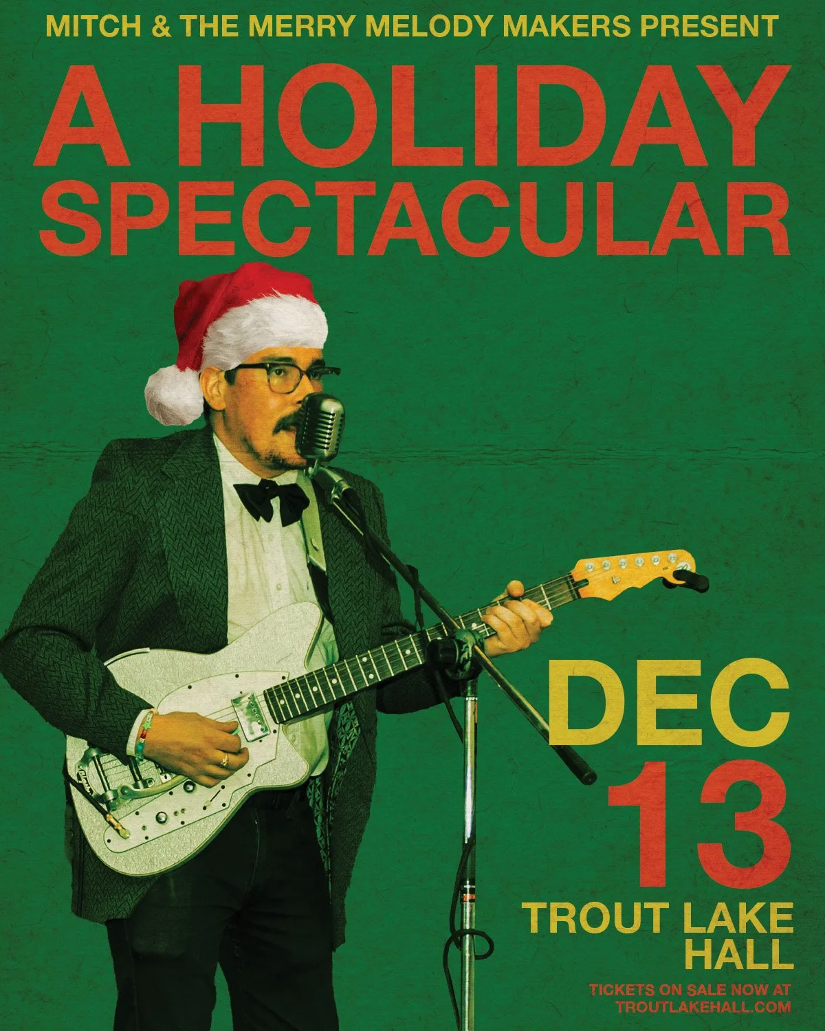 A Holiday Spectacular with @mitchandthemelodymakers
Saturday, December 13th
$15 Advance // $15 Day Of Show
 6pm Doors / 7pm Show &middot; All Ages

Portland&rsquo;s favorite party band returns to Trout Lake Hall for a night of vintage holiday tunes, 