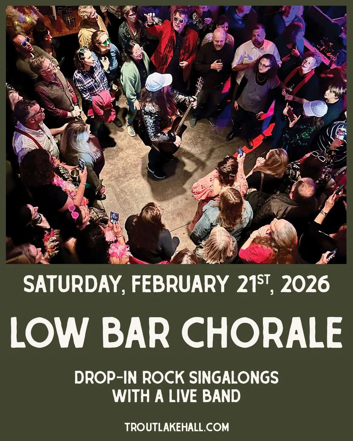 ON SALE NOW - Low Bar Chorale
A concert where the audience is the lead singer

📅 Saturday, February 21, 2026
🎟️ $15 Advance // $20 Day Of Show
🚪 6pm Doors
⏰ 7pm Show
All Ages

This is not your typical concert. When @lowbarchorale comes to town, yo