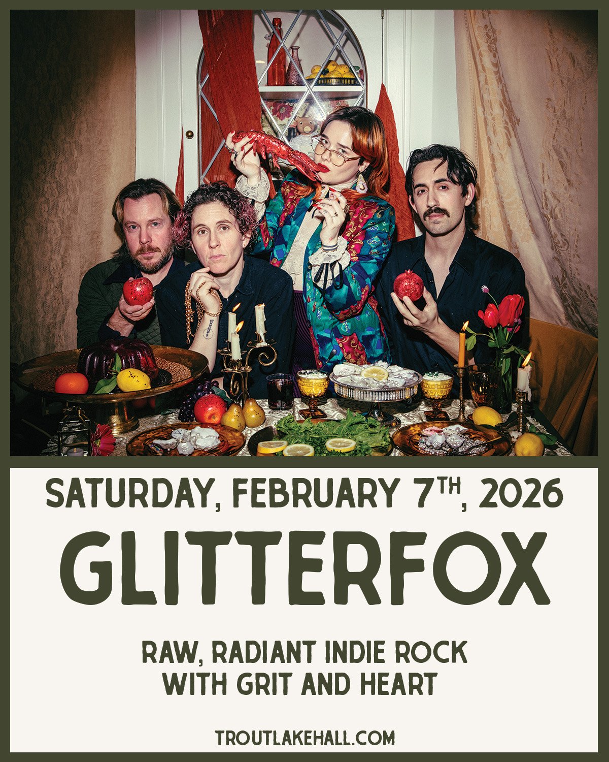 COMING SOON! - Glitterfox
Saturday, February 7th, 2026
Doors 6pm // Music 7pm
$27 Advance // $30 Day Of Show
All Ages

Glitterfox returns to the Gorge with a sound that&rsquo;s all heart, heat, and magia. The Portland-based quartet&mdash;led by longt
