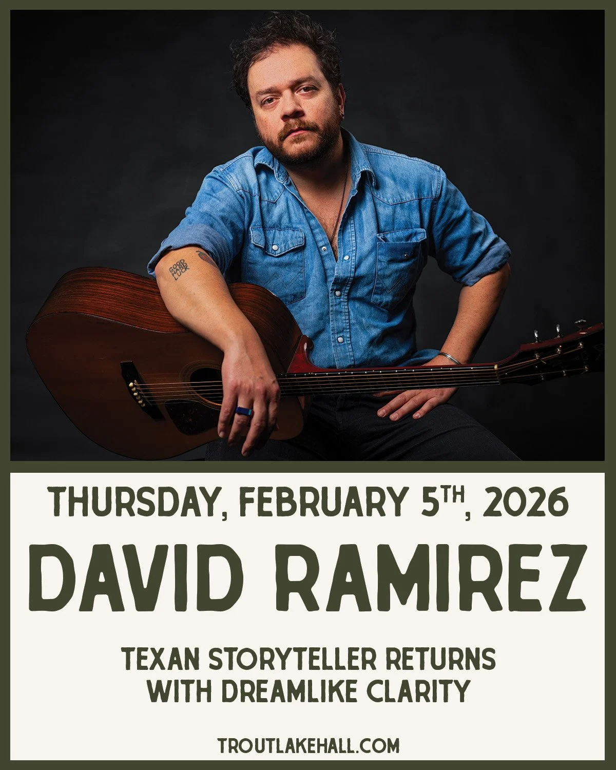 David Ramirez with Sharon Silva
Americana folk roots with a rock and pop edge

📅 Thursday, February 5, 2026
🎟️ $19 Advance // $23 Day Of Show
🚪 6pm Doors
⏰ 7pm Show
All Ages

We&rsquo;re excited to welcome David Ramirez to the Hall for an evening 