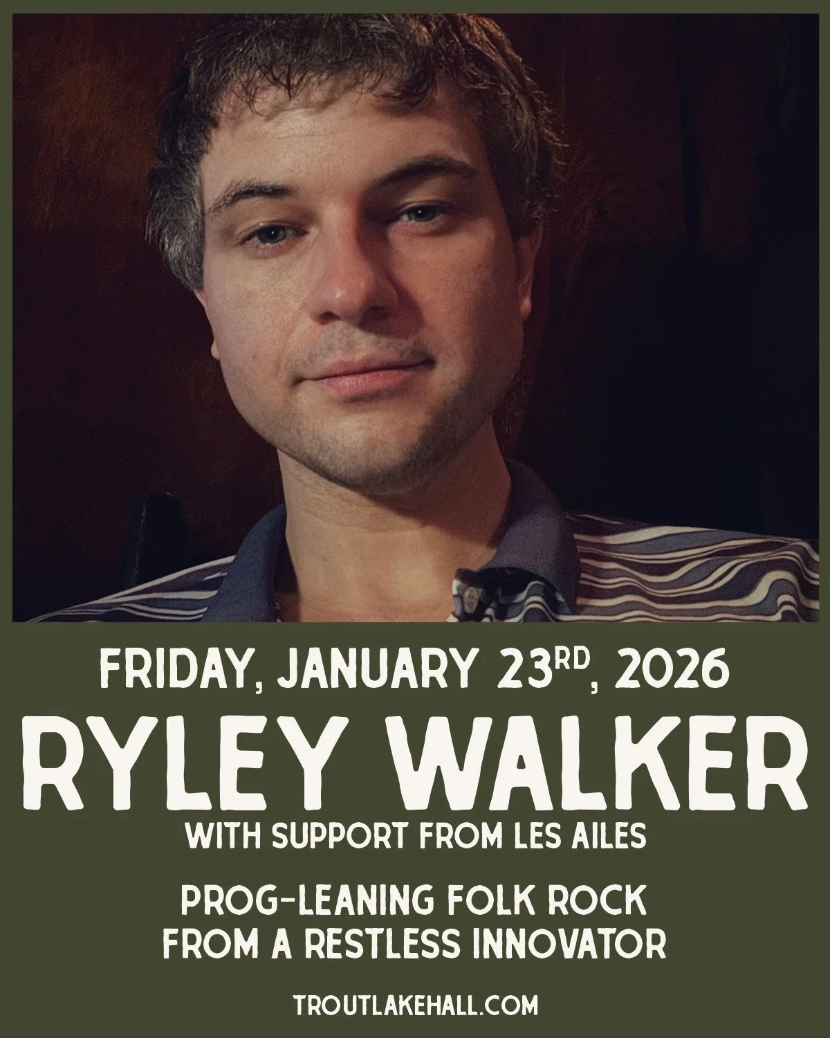 Fingerstyle ballads, psychedelic waltzes, and raga inspired blues.

Ryley Walker brings a richly textured live show built on intricate guitar work and songs that stretch and unfold in unexpected ways. Drawing from folk, jazz, and experimental traditi
