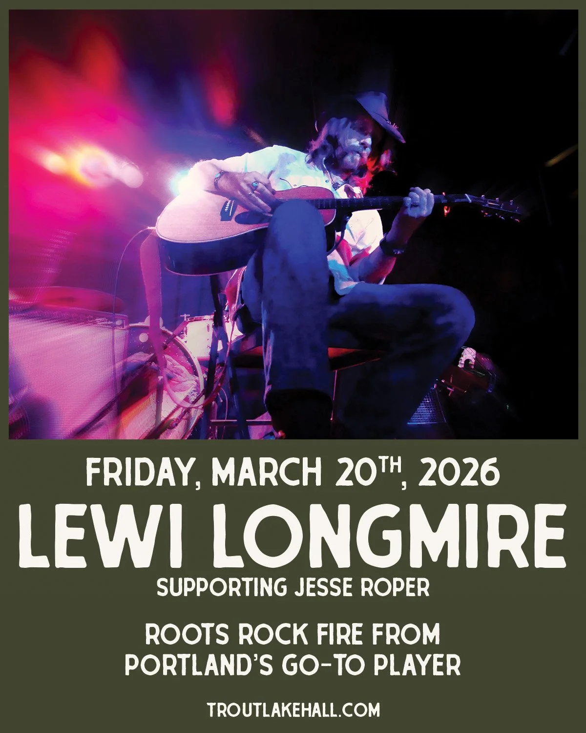 This night just got even better.

We&rsquo;re excited to share that Lewi Longmire is joining Jesse Roper for what&rsquo;s shaping up to be a powerful, groove-forward night at the Hall.

Jesse Roper brings modern blues Americana driven by fearless gui