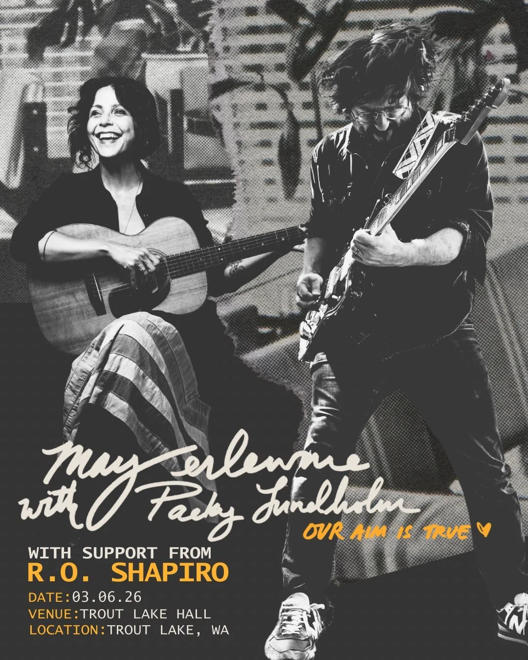 NEXT WEEK!
May Erlewine brings heart-forward songwriting that feels both intimate and expansive. Paired with Chicago guitar wizard Packy Lundholm, this duo blends love, service, and rock and roll into a set that hits deep and lifts high.

Opening the