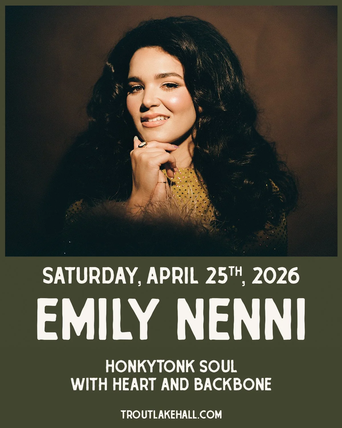 Honky tonk with heart.
Soul with backbone.

Emily Nenni brings Nashville swagger and Memphis soul to the Hall. Sweet and sassy lyrics. Stax-inspired grooves. A little 60s girl group sparkle. A whole lot of dancefloor energy.

Her new record Movin&rsq