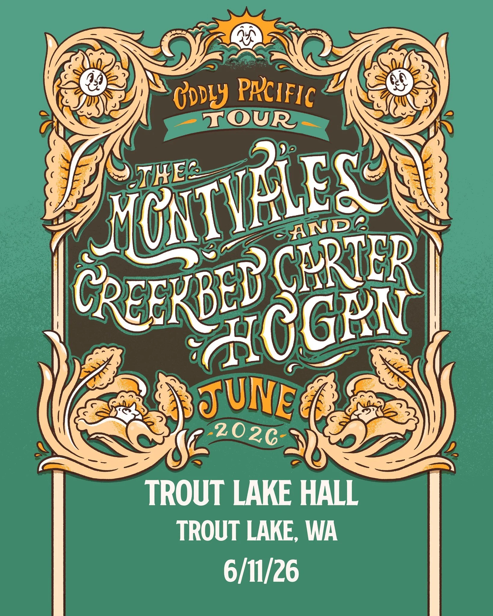 JUST ANNOUNCED - The Montvales / Creekbed Carter Hogan
Feral country with raw harmonies and sharp truth

Two acts pushing country and folk into something wilder, sharper, and deeply human.

The Montvales bring boisterous, lived-in harmonies and songs