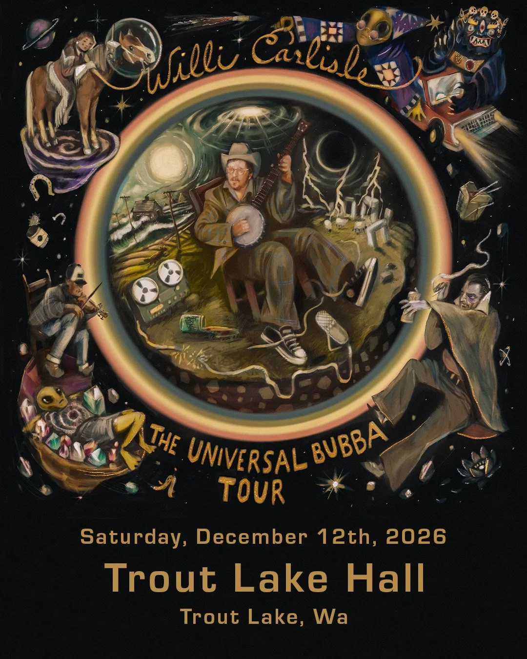 Willi Carlisle - The Universal Bubba Tour / Amelia Day

With The Universal Bubba, Carlisle expands his already singular songwriting into a bold, joyful, genre-bending collection produced by Tyler Childers. It's Ozark storytelling, old-time tradition,