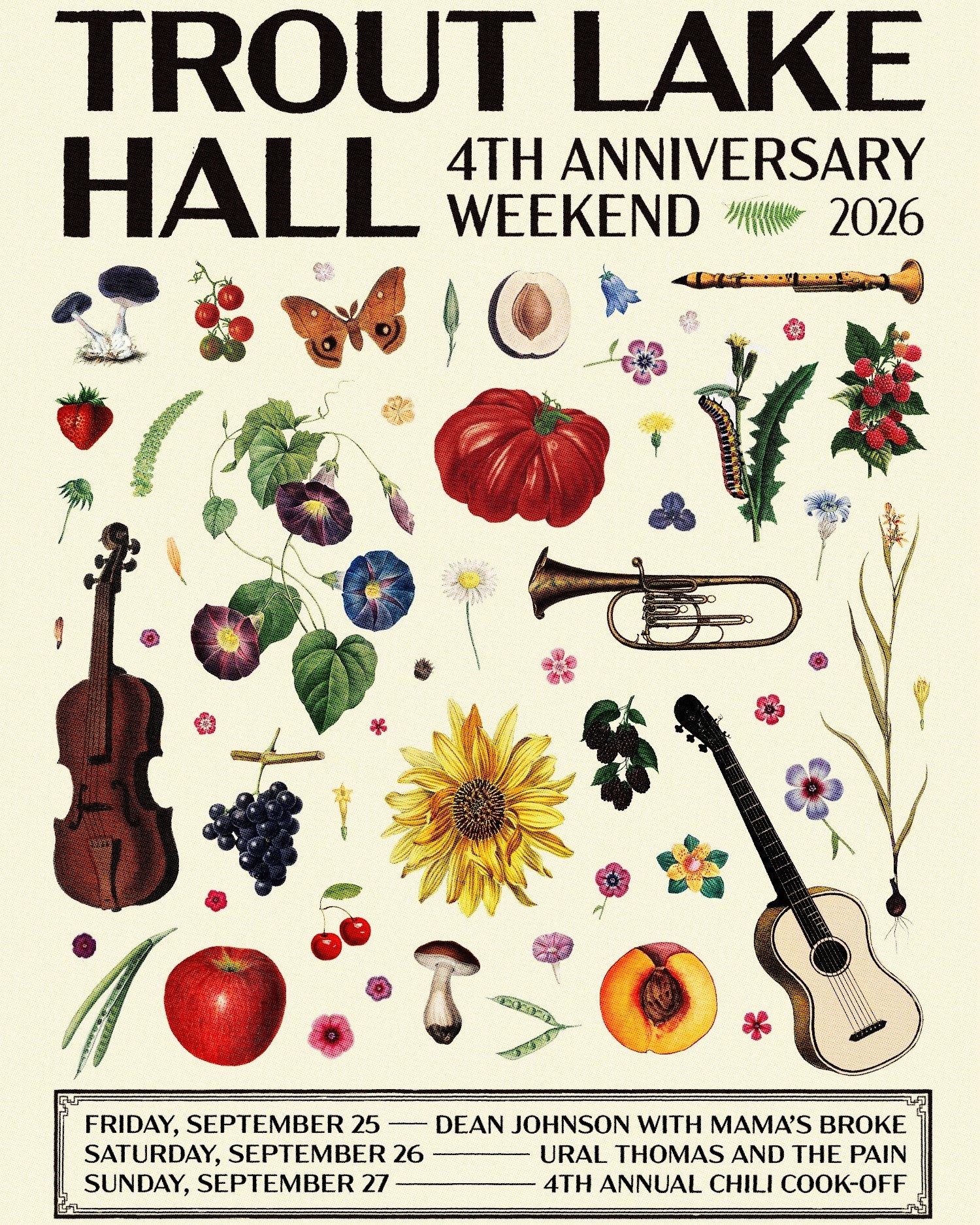 This Week at Trout Lake Hall is a special one.

We're celebrating four years of Good Times with a weekend full of music, soul, community, and chili. Whether you're joining us for a sold out listening room show, dancing with a Portland legend, or tast