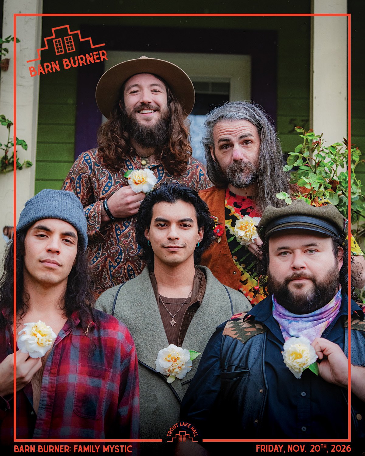 Some nights are made for listening. This one is made for dancing.

Our next BARN BURNER brings together two of the Pacific Northwest's finest groove-makers. Family Mystic blends rich vocal harmonies with funk, soul, psychedelic rock, and jazz fusion,