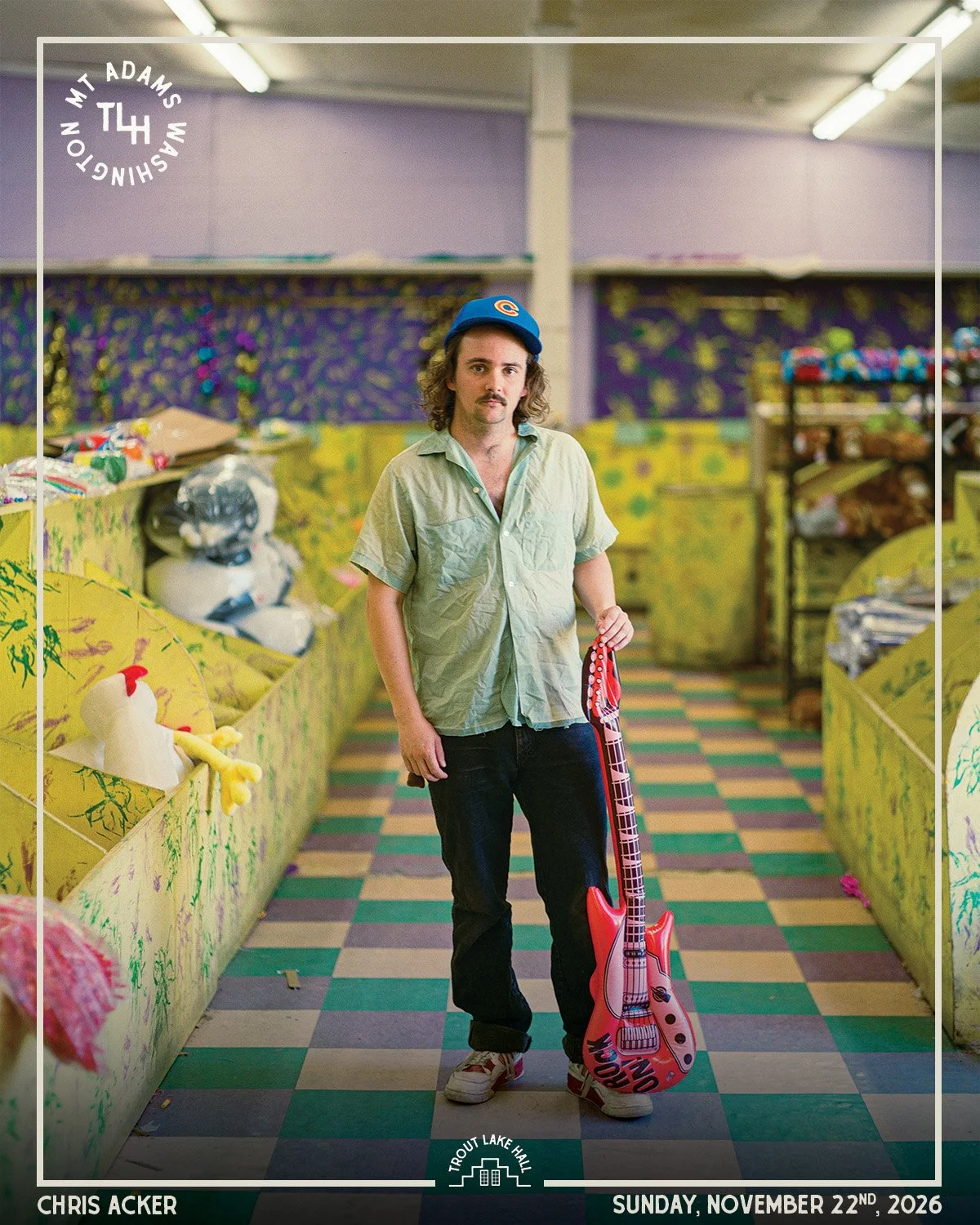Somewhere between John Prine's wit and a late night in a New Orleans dive bar, you'll find Chris Acker.

His songs are full of odd characters, crooked humor, and the kind of everyday observations that can make you laugh one minute and feel something 