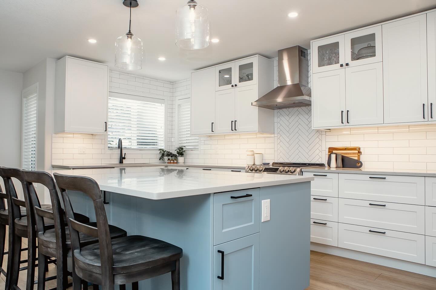 One of the biggest changes to this kitchen was the island. As you can see in the before photo, the original island had a lot of angles and wasn&rsquo;t efficient in terms of storage or prep space. 

Because we removed the angled pantry, we were able 